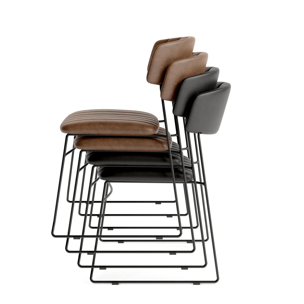 Feros Mundo Chaise empilable Noir, rembourrée en simili cuir, ignifugé, 540 x 550 x 790 mm