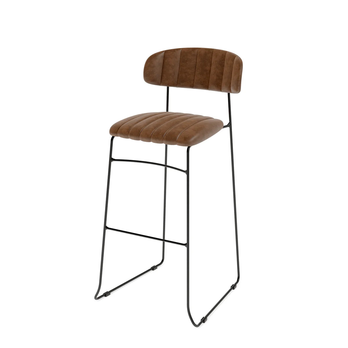 Feros Mundo Tabouret de bar Cognac, rembourré en simili cuir, ignifugé, 465 x 490 x 1050 mm
