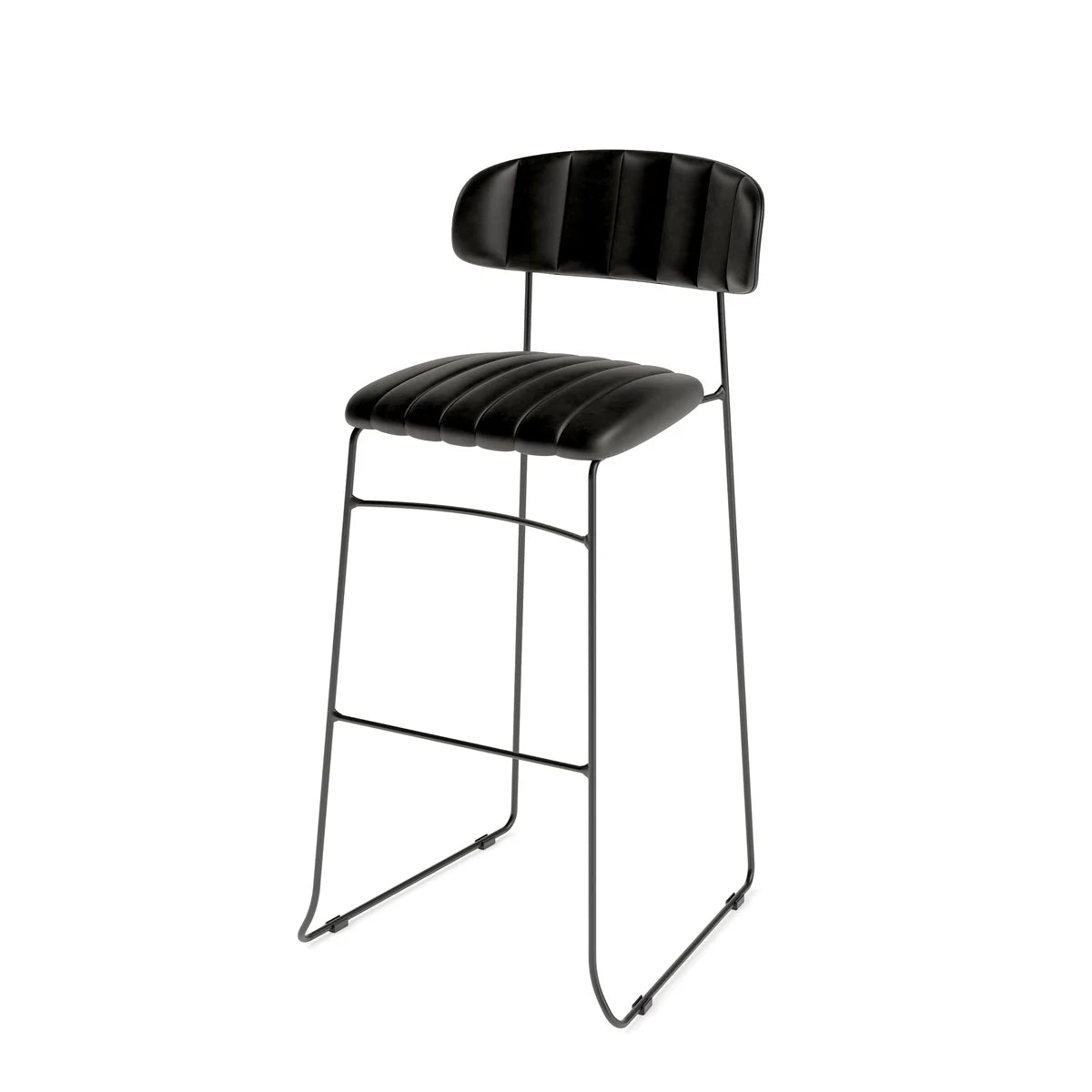 Feros Mundo Tabouret de bar Noir, rembourré en simili cuir, ignifugé, 465 x 490 x 1050 mm