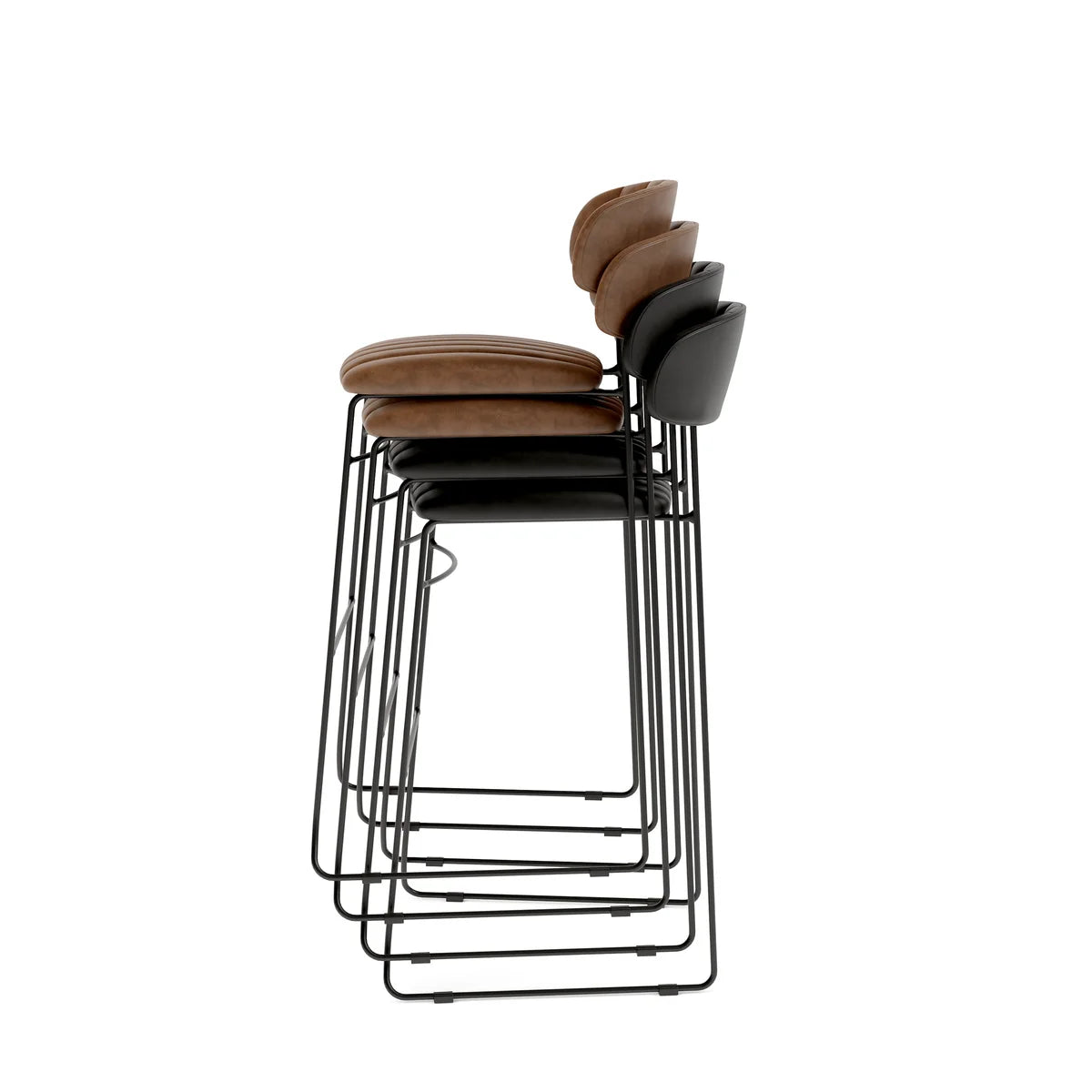 Feros Mundo Tabouret de bar Noir, rembourré en simili cuir, ignifugé, 465 x 490 x 1050 mm