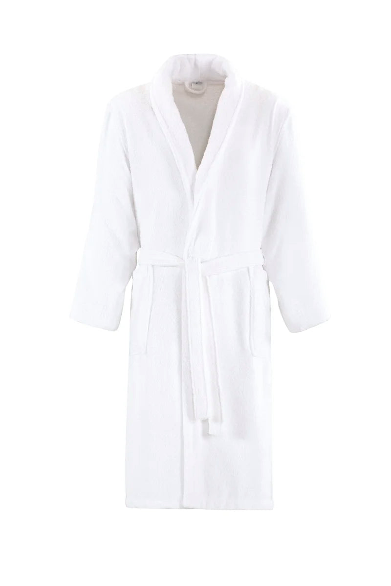 Peignoir de bain col châle, 2 poches latérales, 100 % coton, blanc, taille L