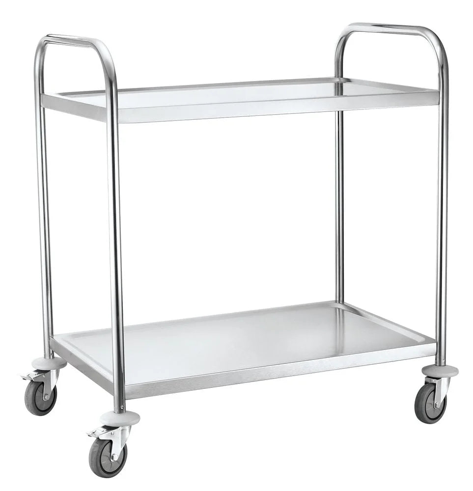 Chariot de service en inox - 910 x 590 x 950 mm avec 2 plateaux