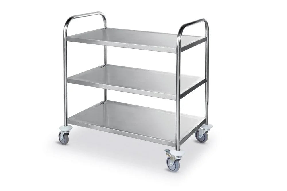 Chariot de service en inox - 910 x 590 x 950 mm avec 3 plateaux