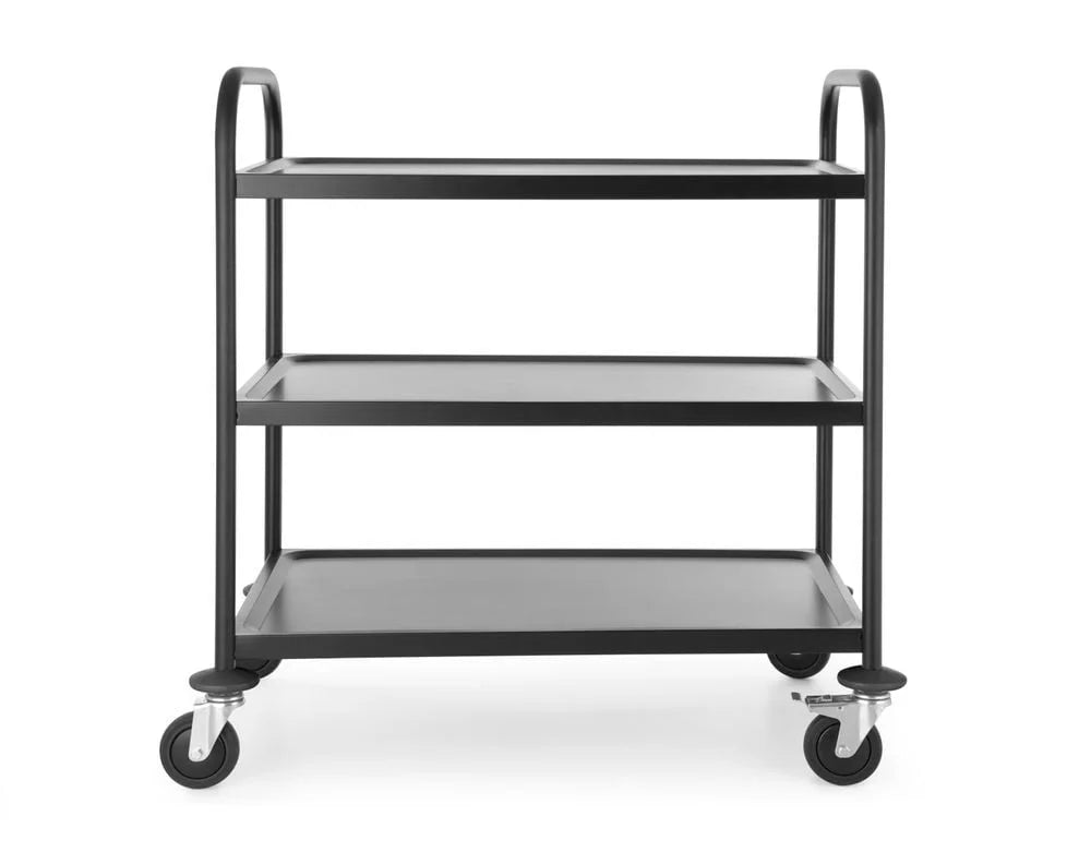 Chariot de service noir mat 3 plateaux