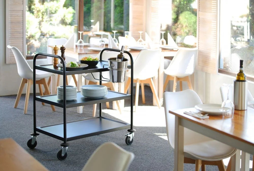 Chariot de service noir mat 3 plateaux