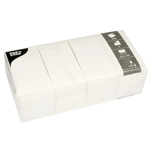 Papstar 250 serviettes, 2 plis, pliage 1/8 33 cm x 33 cm blanches