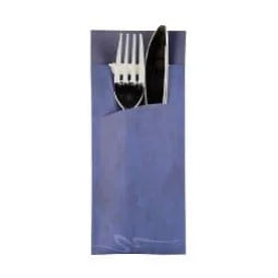 Papstar Pochette à couverts Stripes - bleu avec serviette blanche incluse