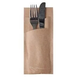 Papstar Pochette à couverts Stripes - naturel avec serviette blanche incluse