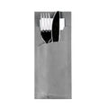 Papstar Pochette à couverts Stripes - gris avec serviette blanche incluse