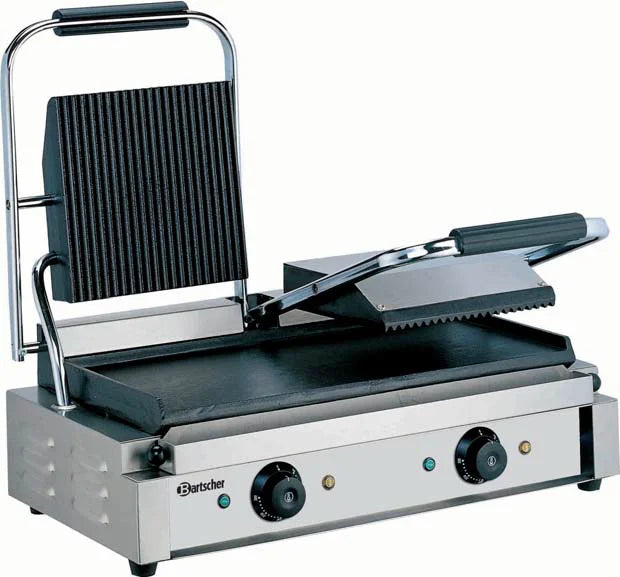 Grill à contact / grill à panini double 3,6 kW plaques de cuisson supérieures rainurées, inférieures lisses