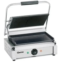 Bartscher grill à contact / grill à panini 2,2 kW plaques de cuisson : supérieure rainurée, inférieure lisse