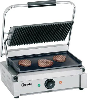 Bartscher grill à contact / grill à panini 2,2 kW plaques de cuisson : supérieure rainurée, inférieure lisse