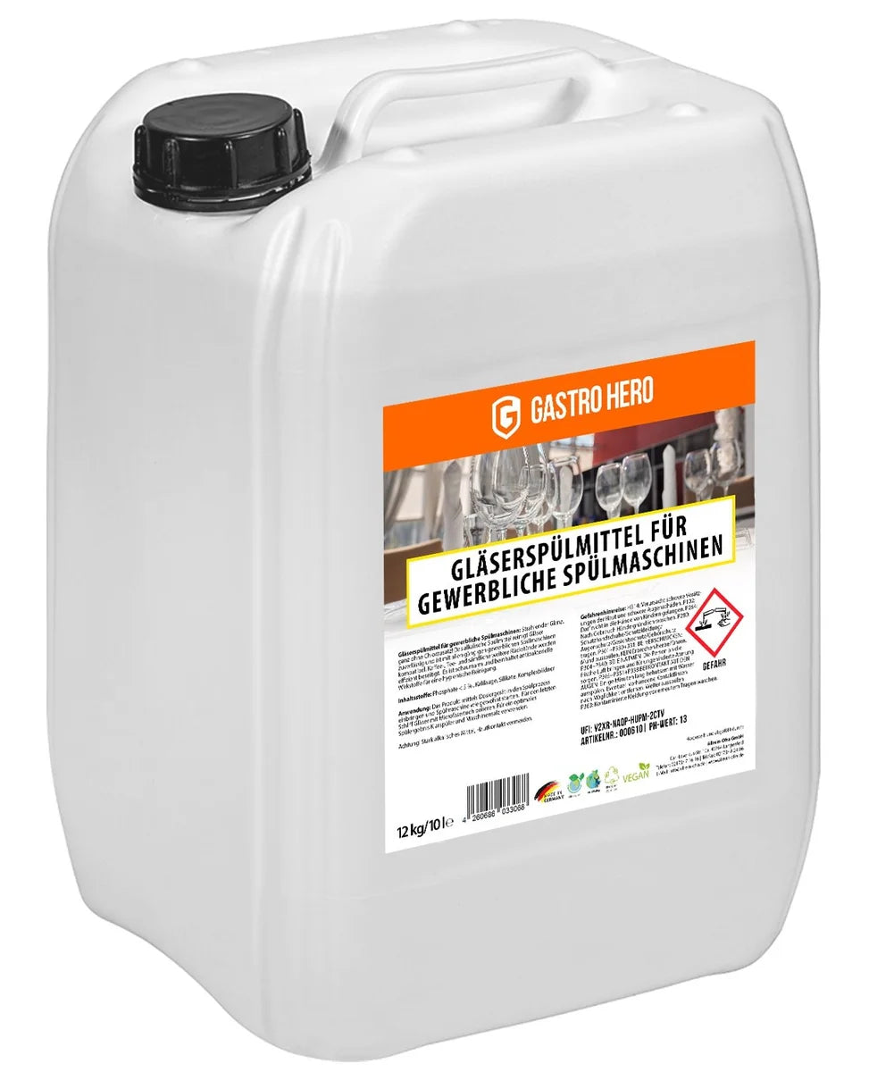 Détergent lave-verres pour lave-vaisselle 10 L sans chlore – spécialement conçu pour des verres parfaitement propres