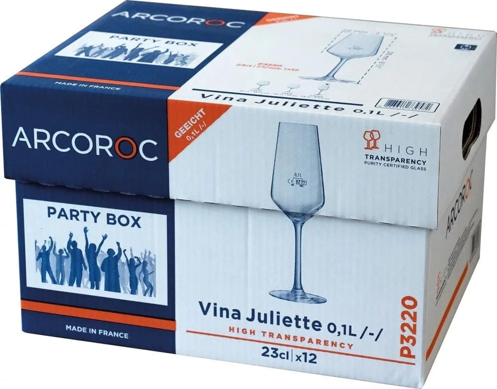 Arcoroc V. Juliette flûte à champagne 23 cl avec trait de jauge à 0,1 l, Party Box de 12