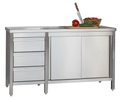 Armoire de travail professionnelle en inox avec portes battantes et 3 tiroirs 1200 x 700 x 850 mm