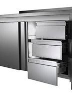 Armoire de travail en acier inoxydable ECO avec portes battantes et 3 tiroirs 12x6 avec dosseret