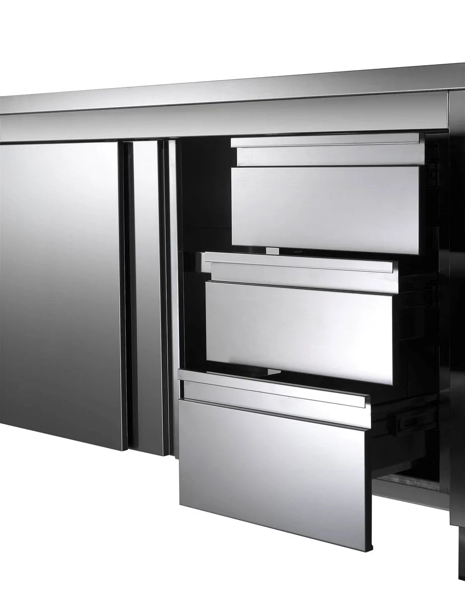 Armoire de travail en acier inoxydable ECO avec porte battante et 3 tiroirs 14x6