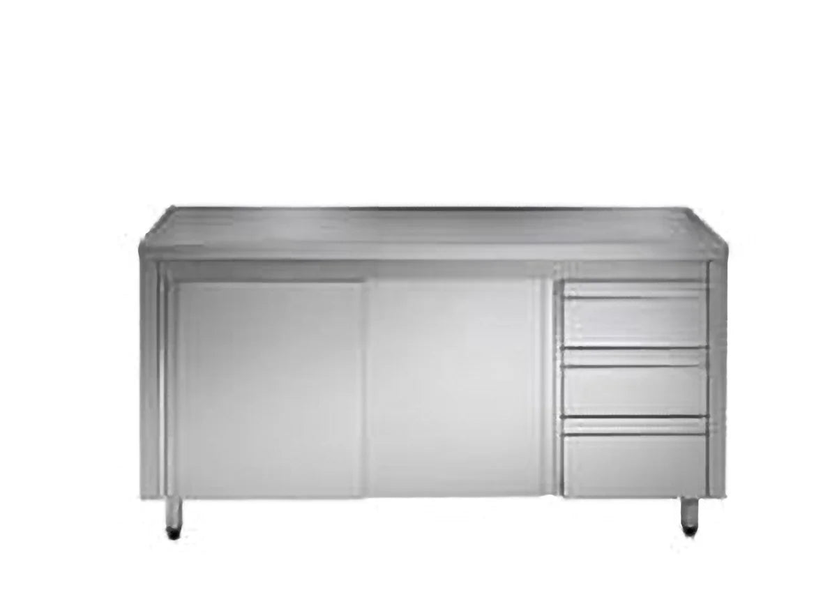 Armoire de travail en acier inoxydable ECO avec porte battante et 3 tiroirs 12x7