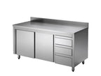 Armoire de travail en acier inoxydable ECO avec porte coulissante et 3 tiroirs 18x7 avec dosseret