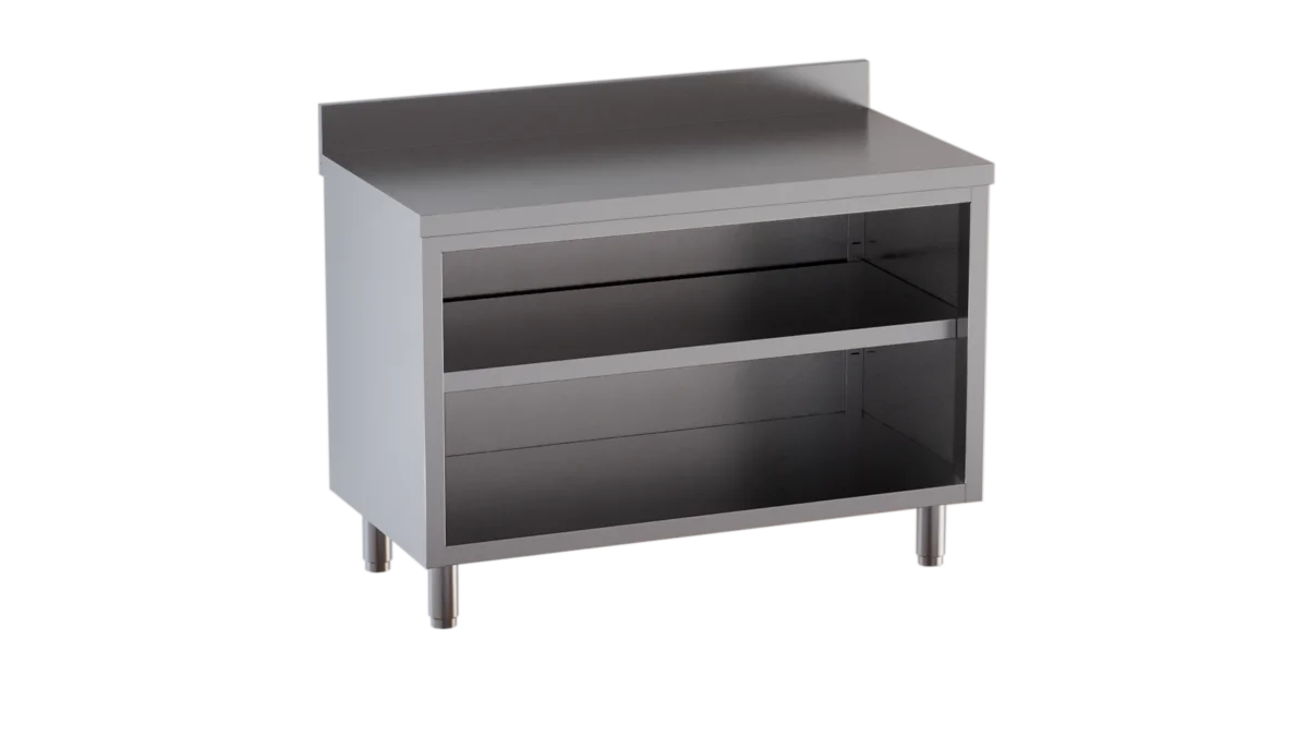 Armoire de travail en inox ECO 14x7 ouverte avec dosseret