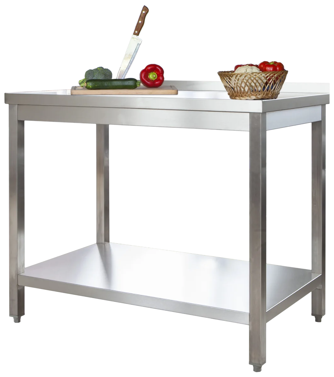 Table de travail professionnelle en inox 1200 x 600 mm - avec tablette inférieure et dosseret