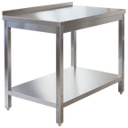 Table de travail professionnelle en inox 1400 x 700 mm - avec tablette inférieure et dosseret