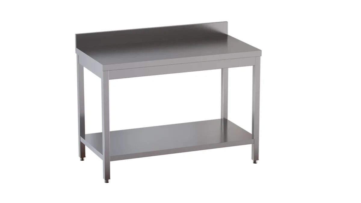Table de travail en inox Eco 20x6 avec tablette inférieure et dosseret