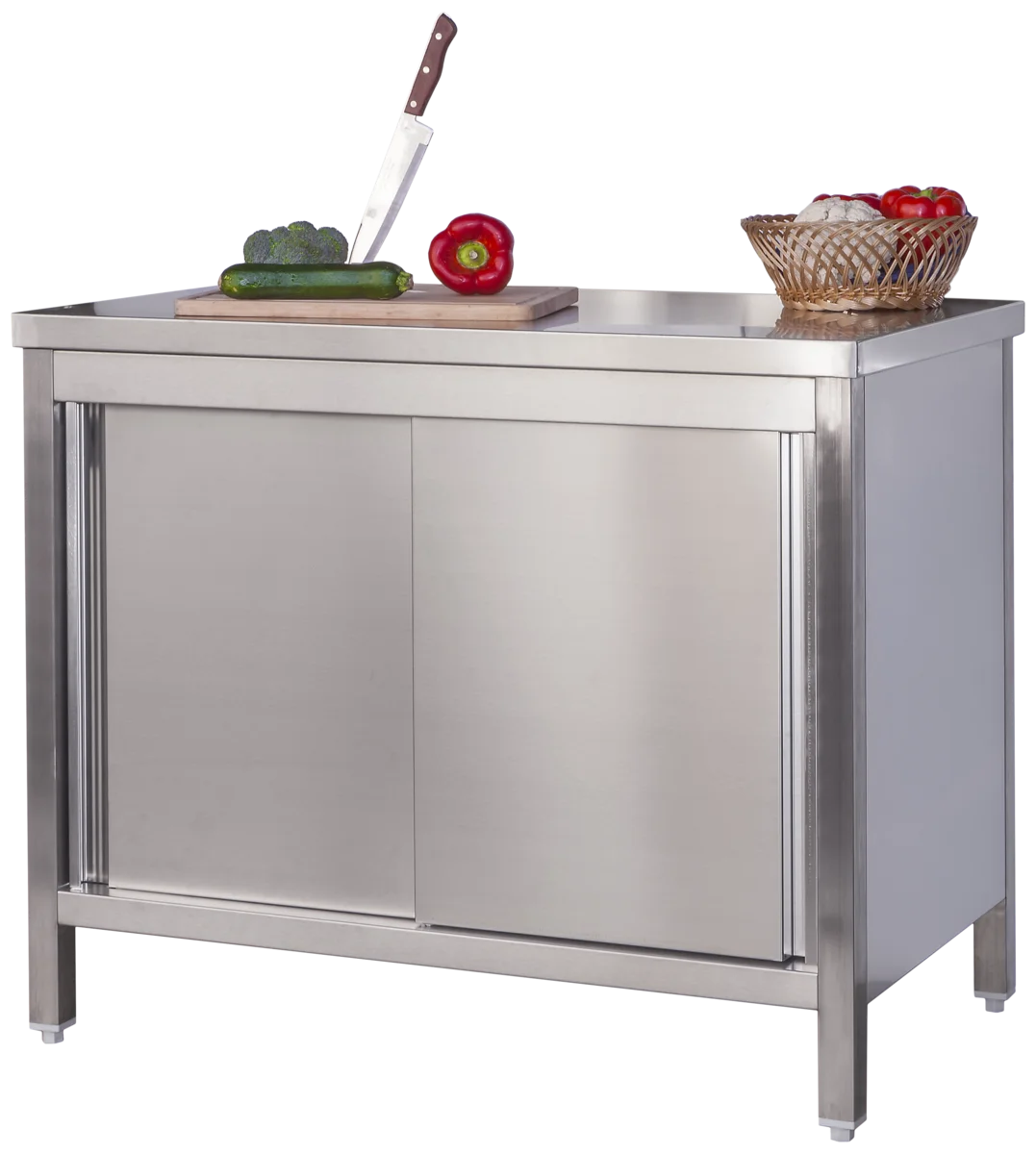 Armoire de travail professionnelle en inox avec portes coulissantes - 2000 x 600 mm