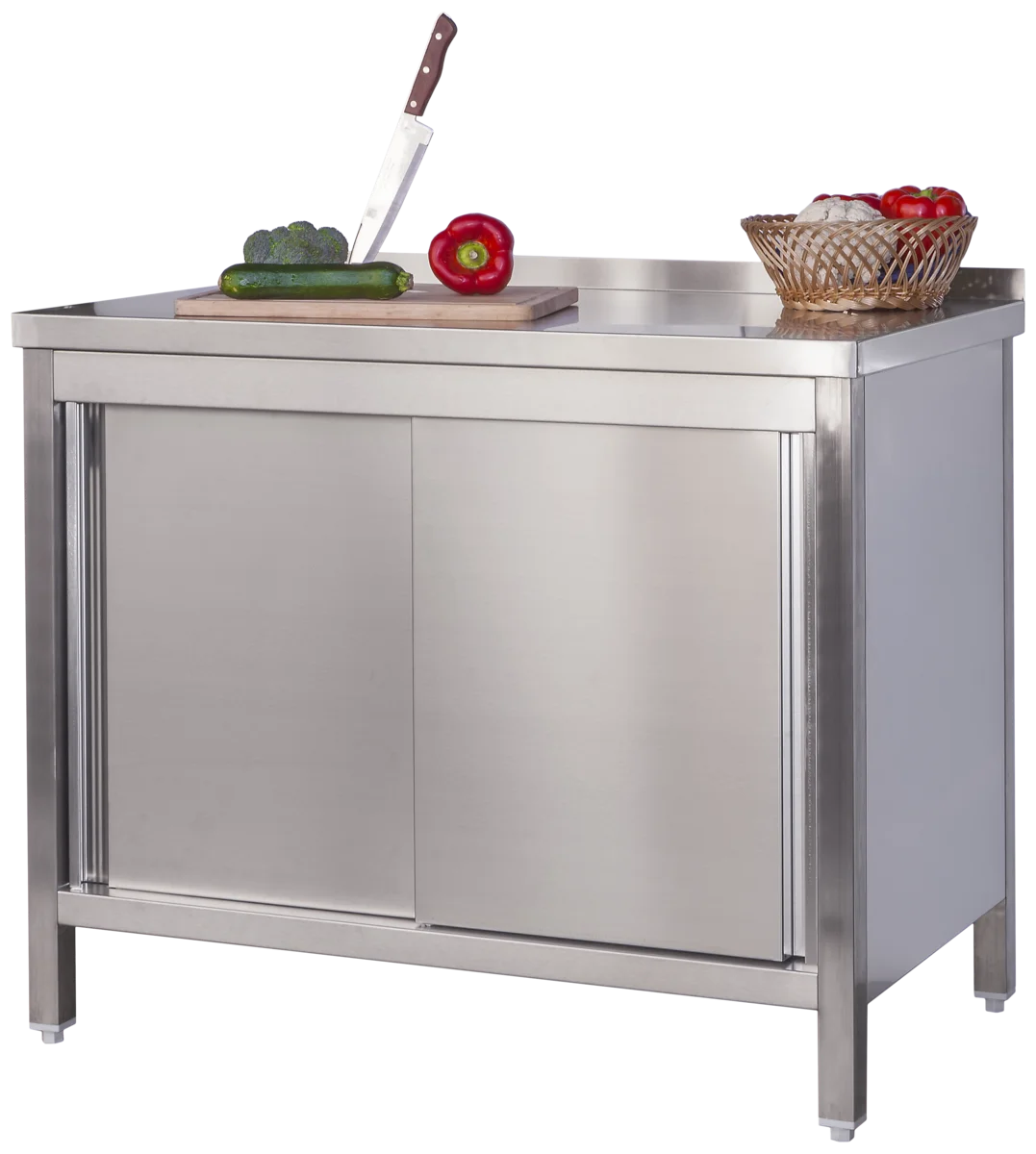 Armoire de travail professionnelle en inox avec portes coulissantes et dosseret - 1000 x 600 mm