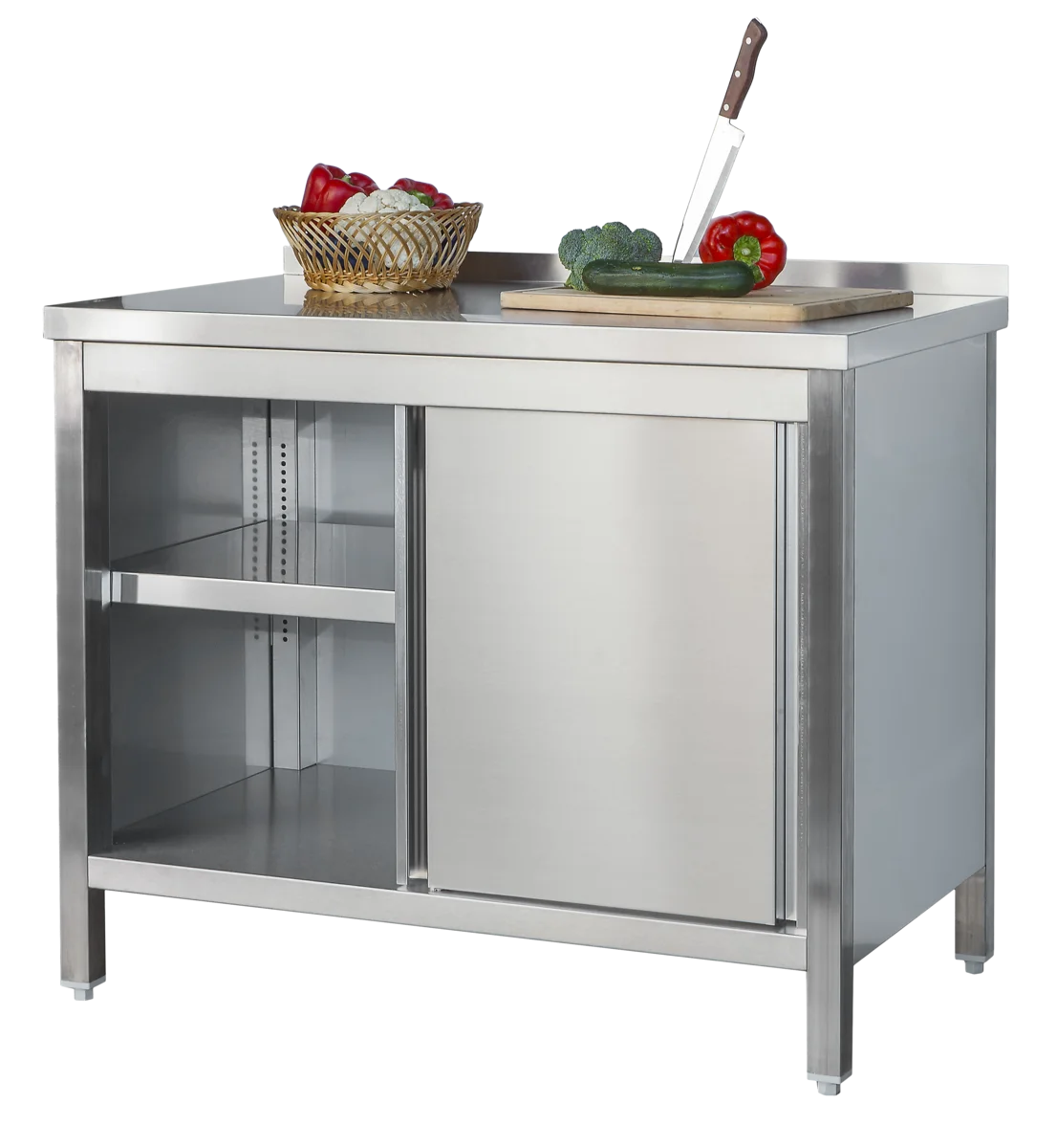 Armoire de travail professionnelle en inox avec portes coulissantes et dosseret - 1000 x 600 mm