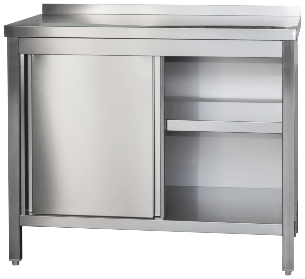 Armoire de travail professionnelle en inox avec portes coulissantes et dosseret - 1000 x 600 mm