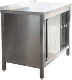 Armoire de travail professionnelle en inox avec portes coulissantes et dosseret - 1000 x 600 mm