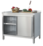 Armoire de travail professionnelle en inox avec portes coulissantes et dosseret - 2000 x 600 mm