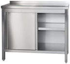 Armoire de travail professionnelle en inox avec portes coulissantes et dosseret - 2000 x 600 mm