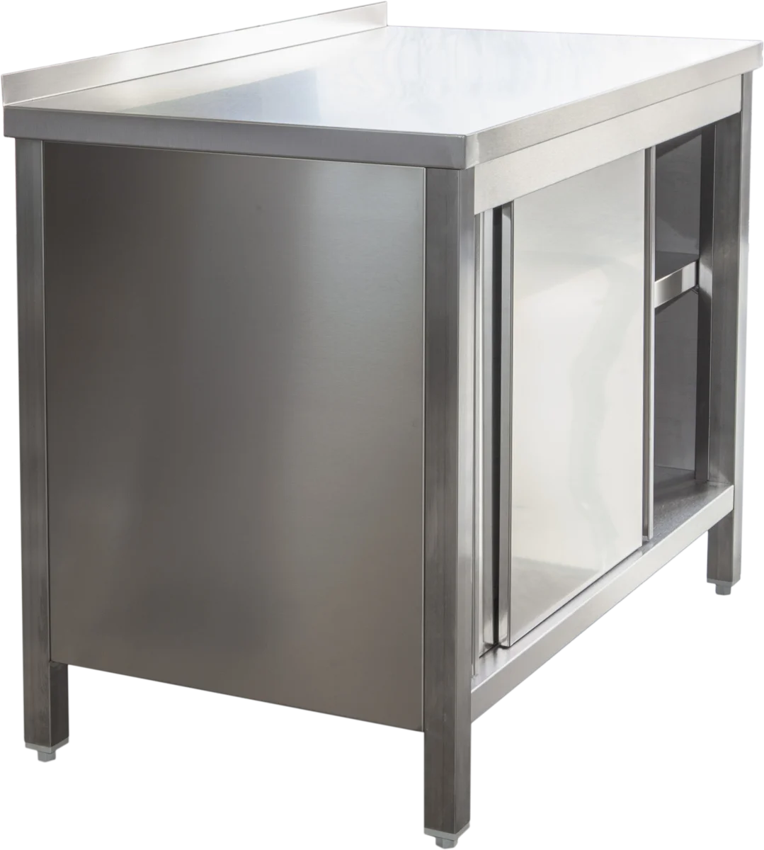 Armoire de travail professionnelle en inox avec portes coulissantes et dosseret - 2000 x 600 mm