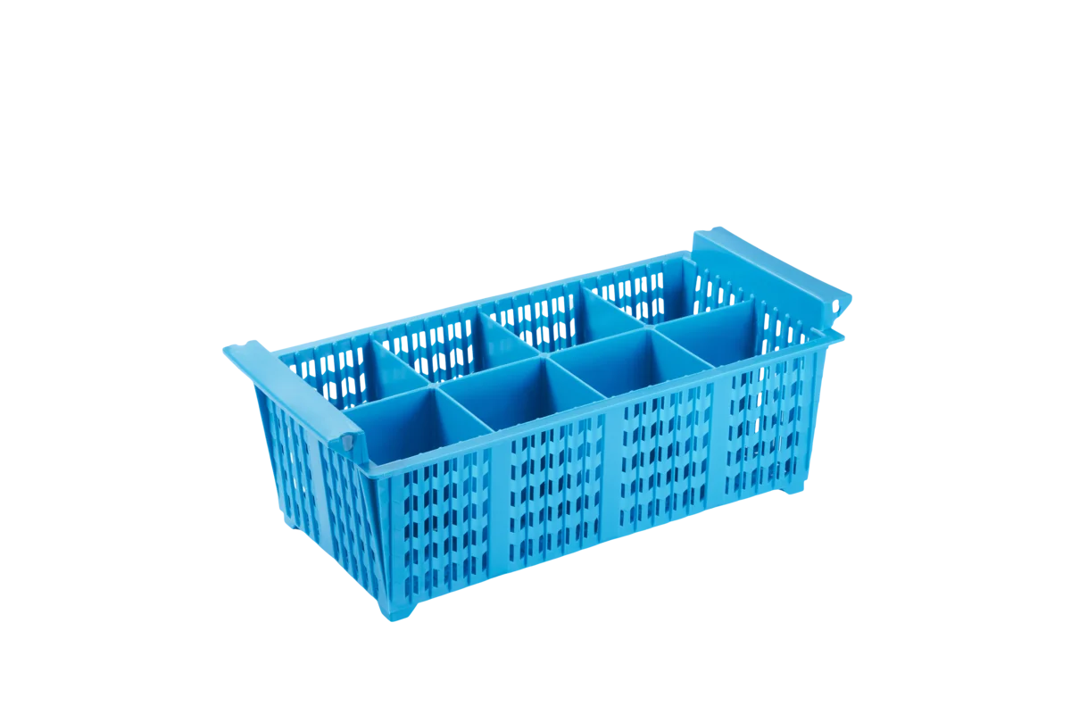 Panier à couverts 8 compartiments 89x89 mm, bleu