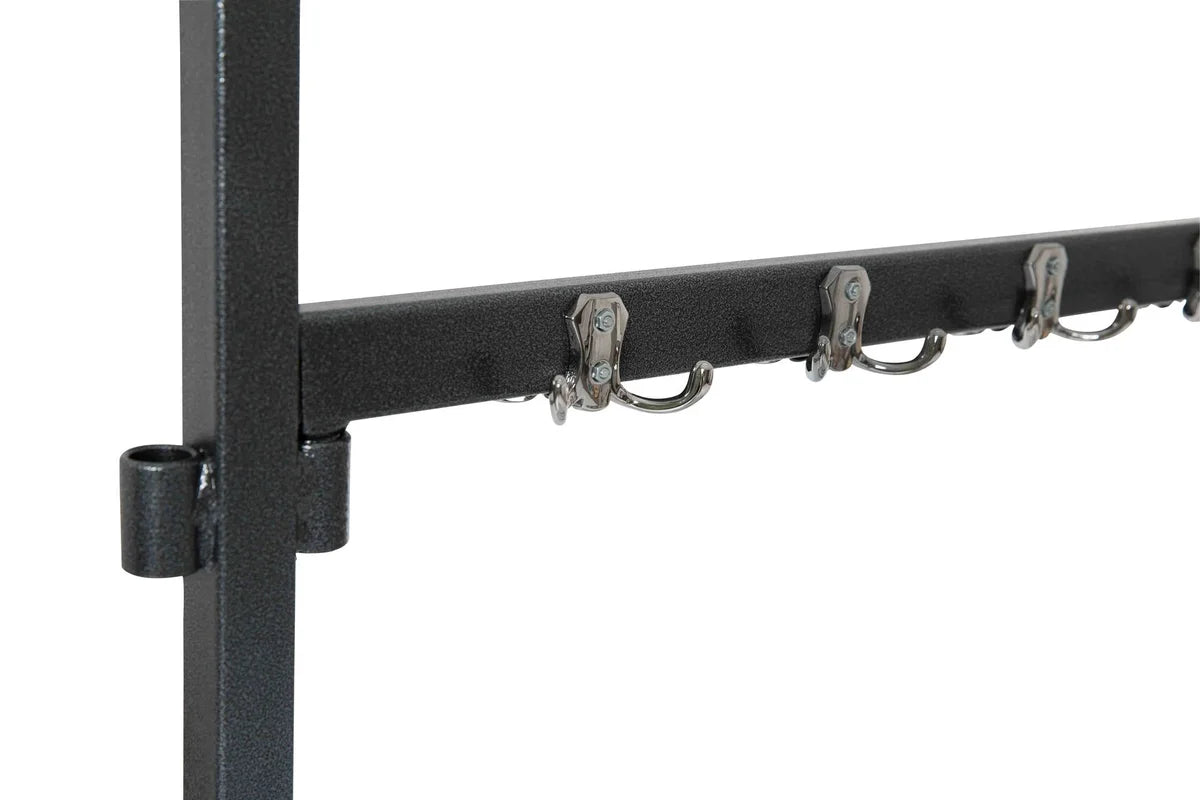 Feros Porte-manteaux grand avec 104 crochets, en acier noir, sur roulettes, extensible
