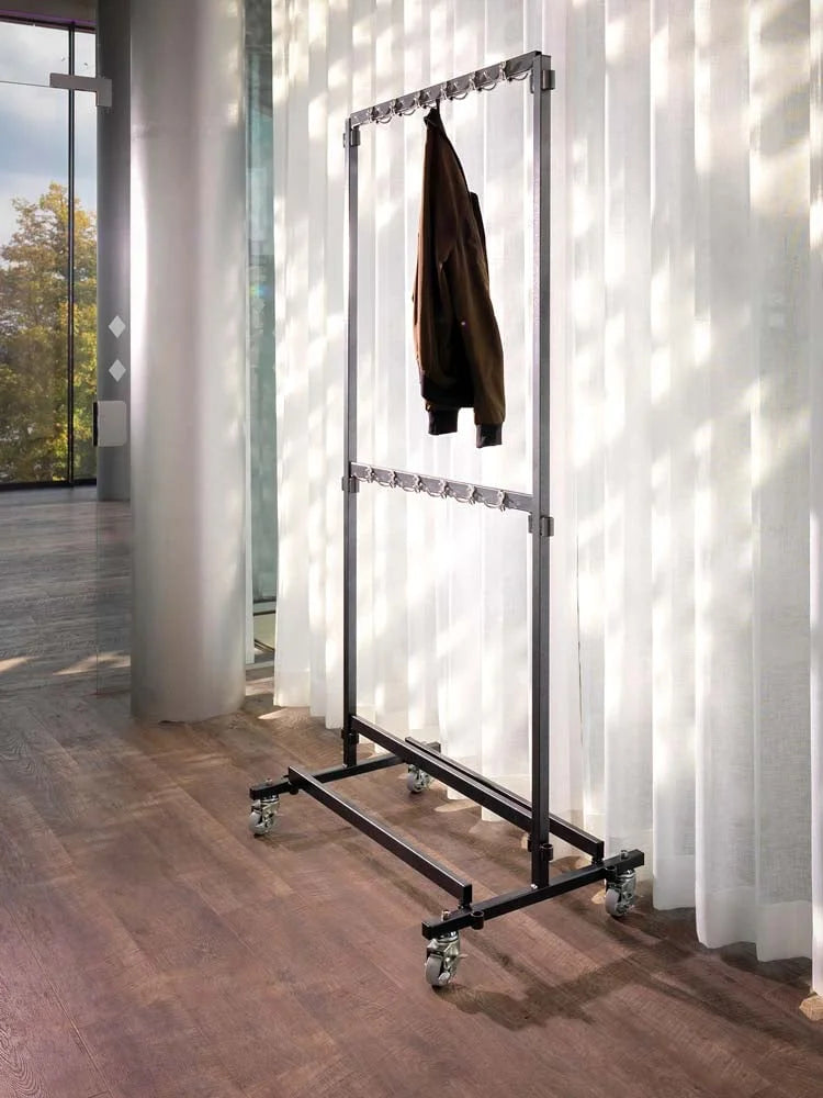 Feros Porte-manteaux petit avec 48 crochets, en acier noir, sur roulettes, extensible