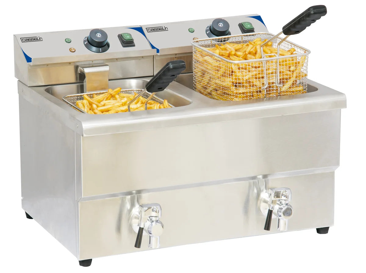 Friteuse électrique avec vanne de vidange 2 x 8 litres
