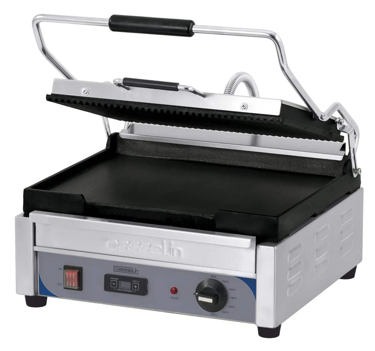 Grill à contact / grill à panini Grand Premium rainuré - Lisse avec minuteur