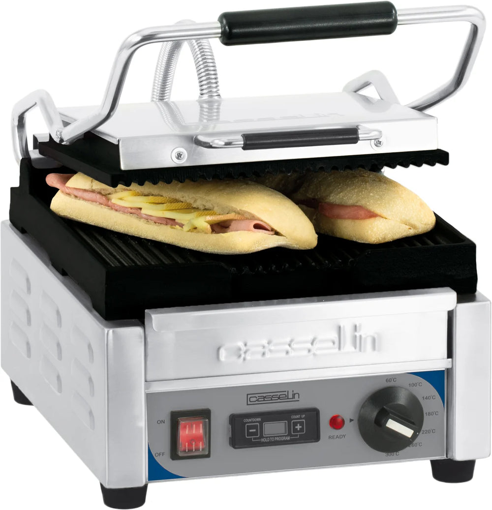 Grill à contact / grill à panini Petit Premium rainuré - Rainuré avec minuteur