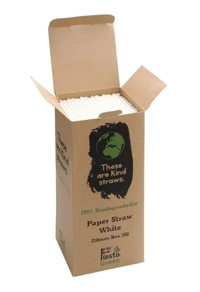 Pailles en papier biodégradables Fiesta Green blanches - 250 pcs