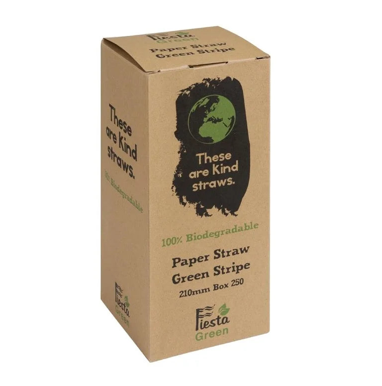 Pailles en papier Fiesta Green 210 mm - blanc/vert - 250 pcs