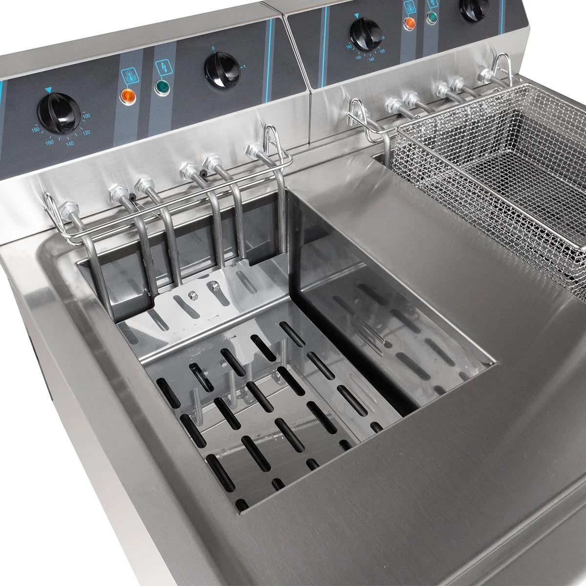 Friteuse électrique double professionnelle - 12+12 litres avec robinet de vidange, 400 V