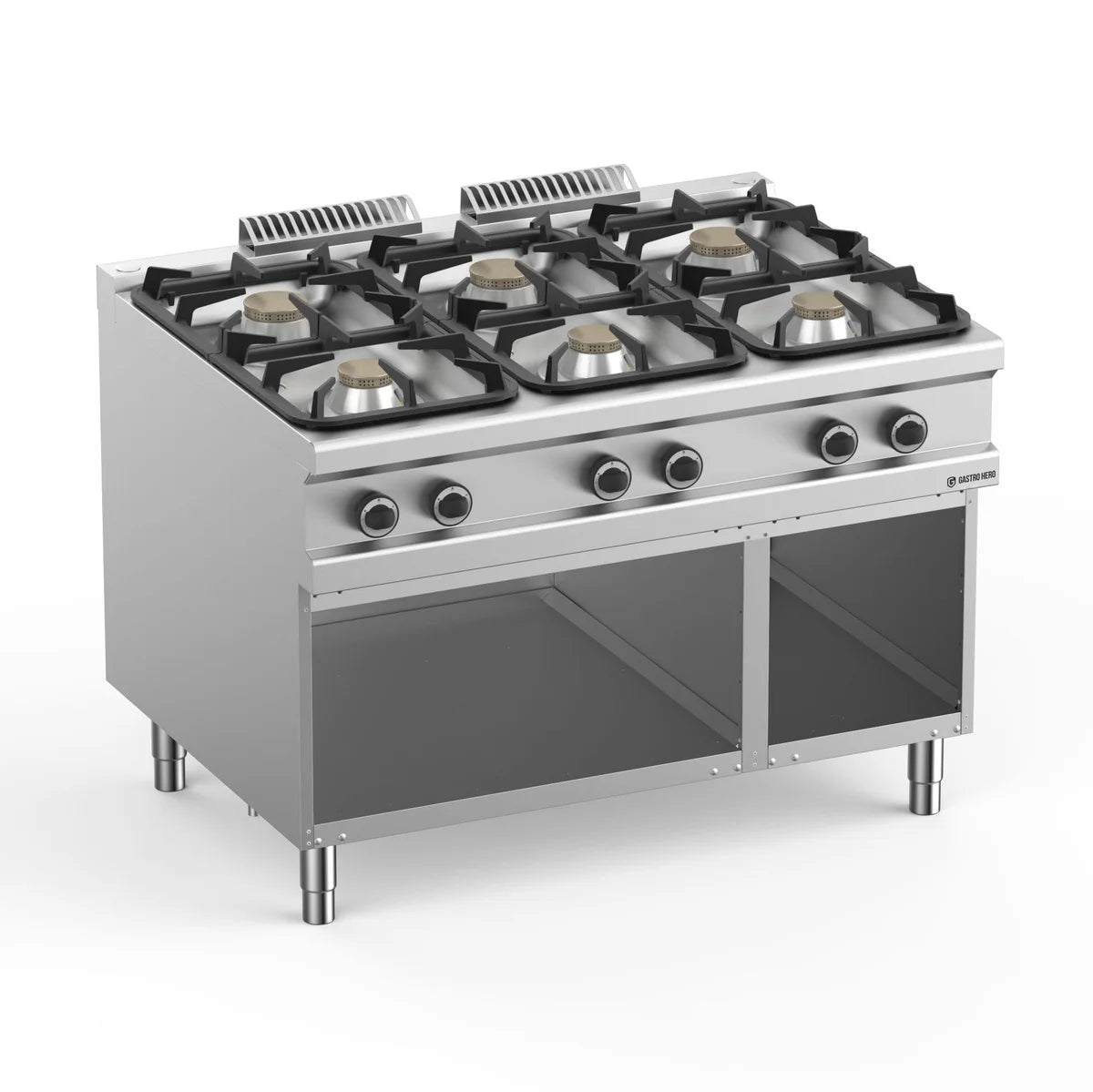 Cuisinière à gaz Série 900 - 120/90 avec soubassement ouvert - 6 feux - 54 kW