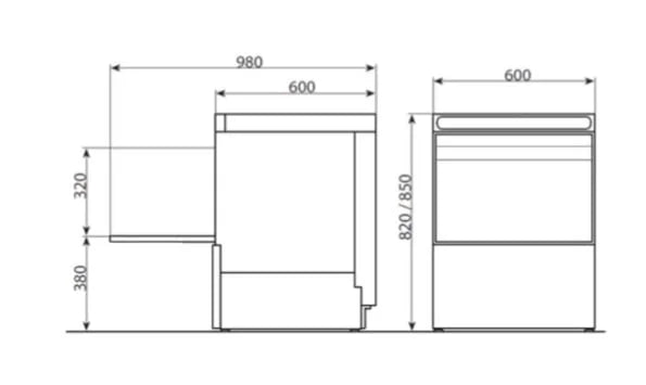 Lave-vaisselle professionnel - casier de 50 x 50 cm - pompe de vidange - adoucisseur - ECO