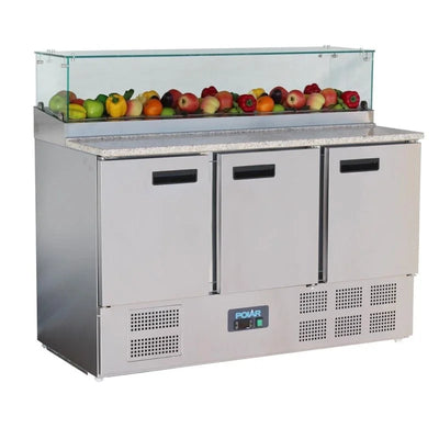 
Polar G-Series Table à pizza réfrigérée 3 portes avec vitrine réfrigérée 436L
