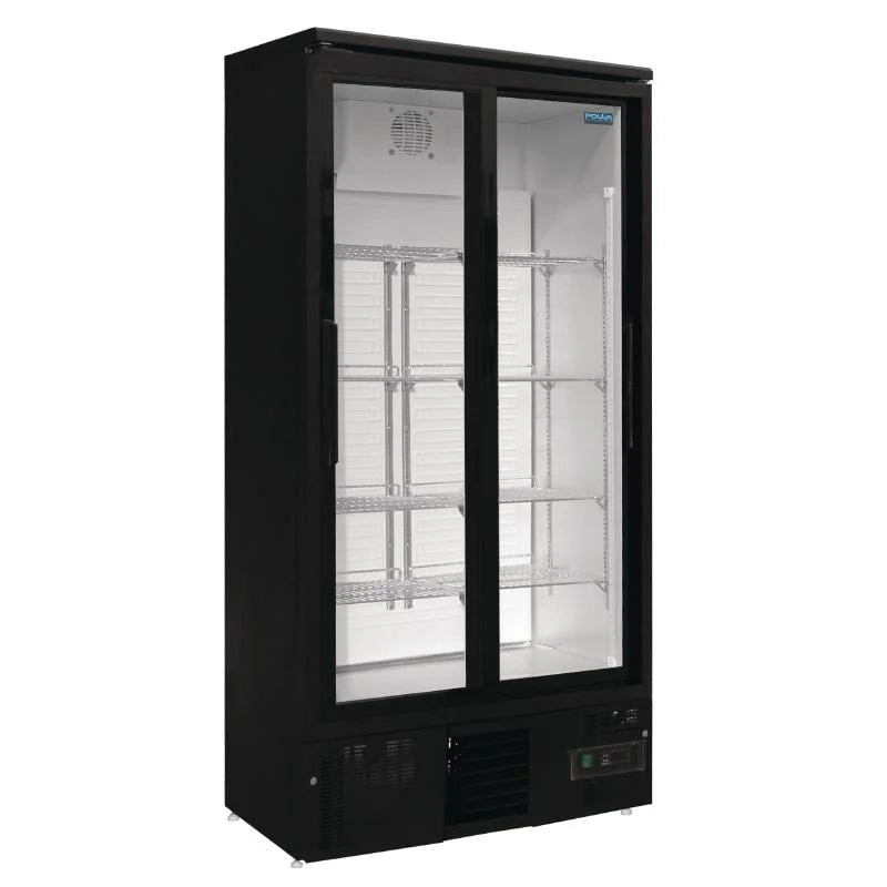Armoire à boissons Polar 490 noire - avec 2 portes coulissantes