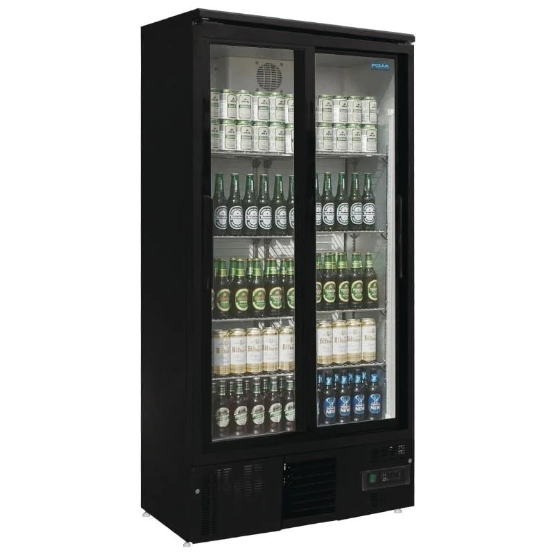 Armoire à boissons Polar 490 noire - avec 2 portes coulissantes