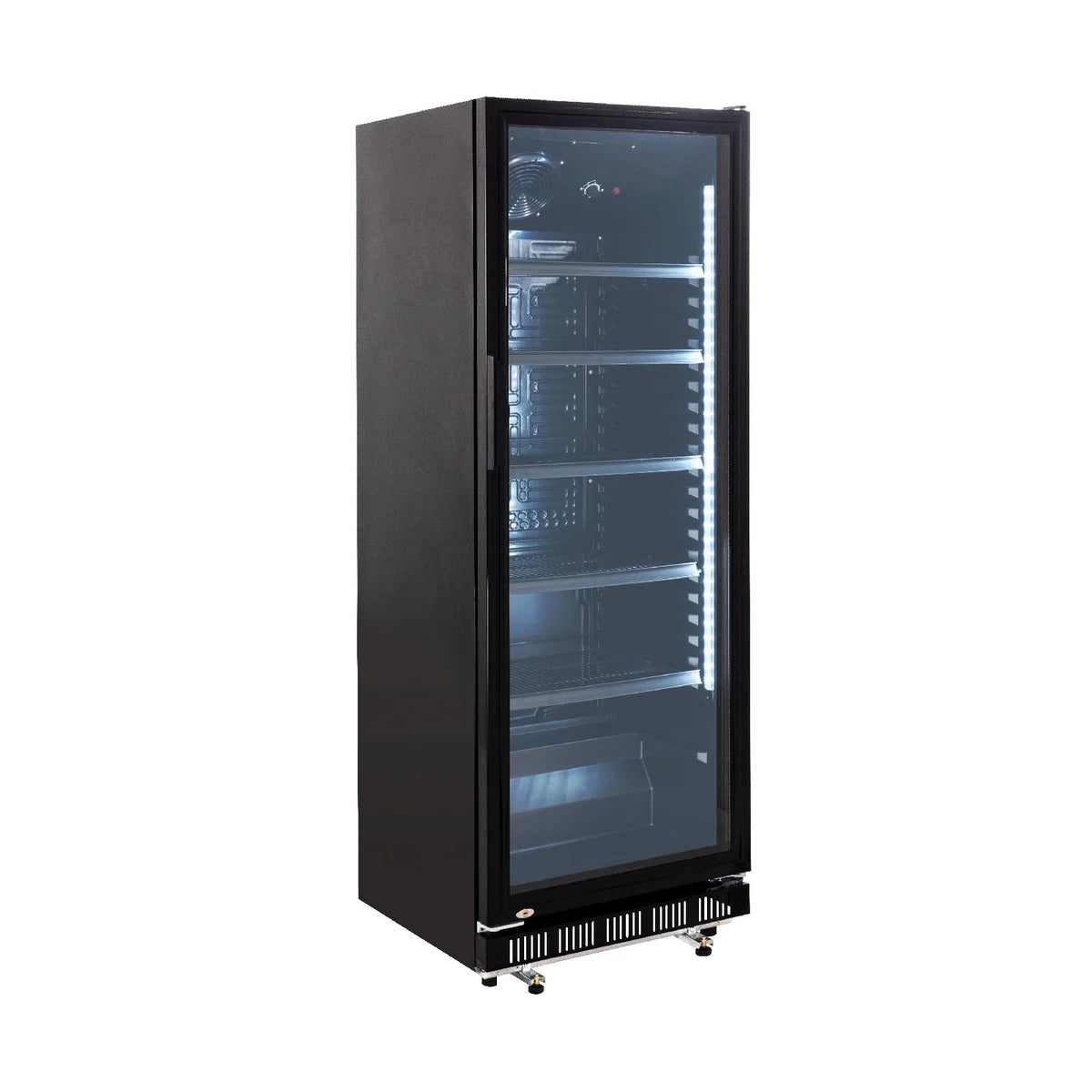 Armoire à boissons GK-360BB, volume utile 360 Litres, 4 clayettes réglables, éclairage intérieur, verrouillable, noir